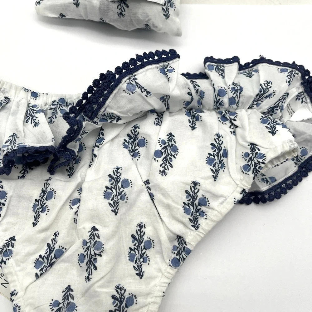 Lot of 3 Lison Paris Baby Bloomers 36M White Blue Cotton Ruffle NWT‎
